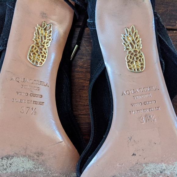 Aquazzura Mid-Heel Suede Sandals Heels in Black - Picture 8 of 15